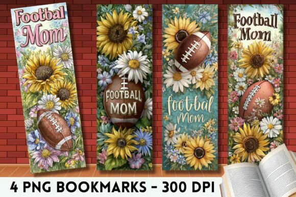 Sunflower Daisy Football Mom Bookmark Graphics for Crafts